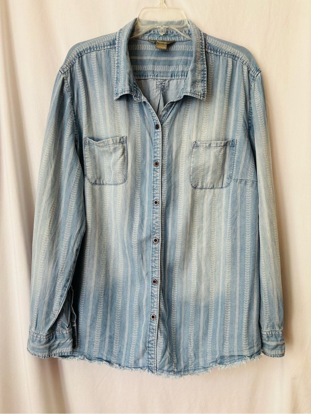 Blue White Stripe Patriotic Light & Airy Chambray Button Down
